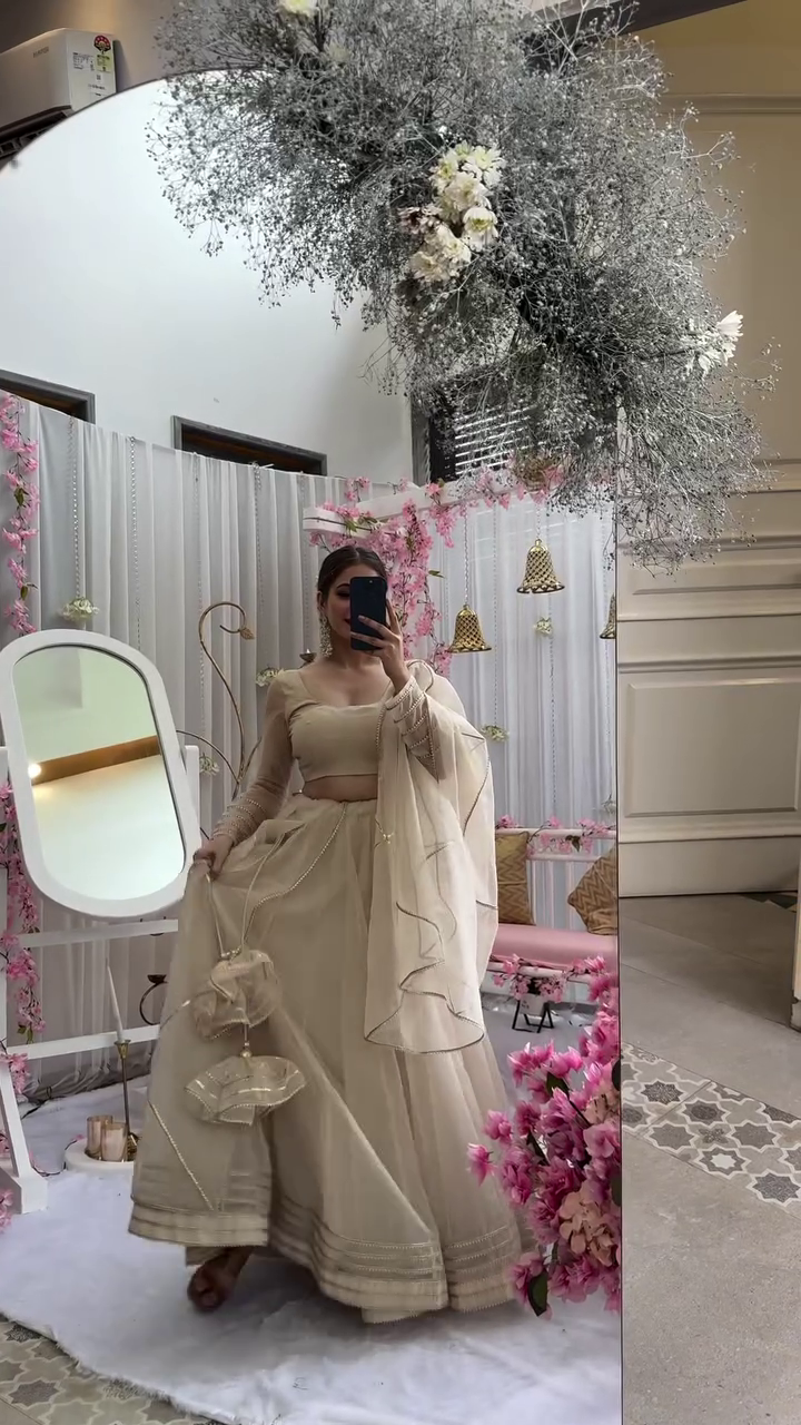 Green Skirt Georgette Bralette Raw Silk Cape Organza Set With Puff Sleeve