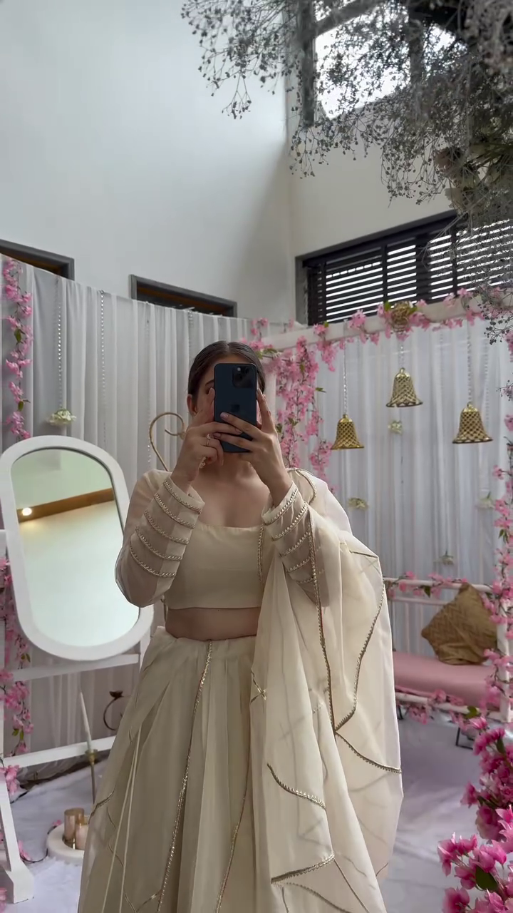 Green Skirt Georgette Bralette Raw Silk Cape Organza Set With Puff Sleeve