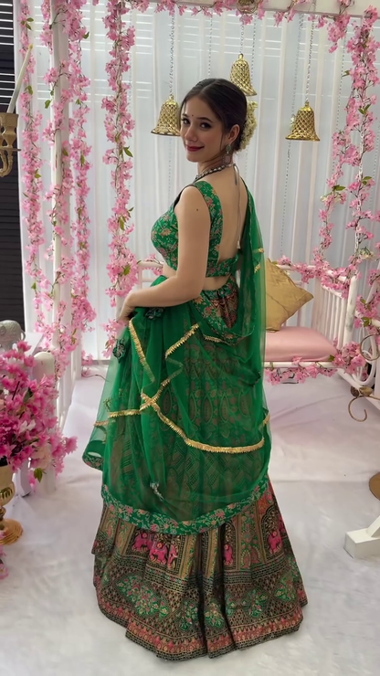 Peacock green silk lehenga set