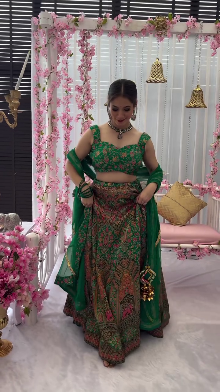 Peacock green silk lehenga set