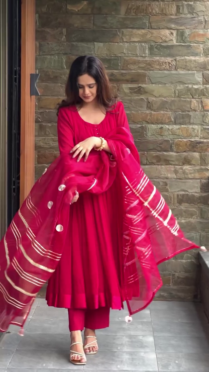 Maroon Color Georgette Anarkali With Embroidered Dupatta