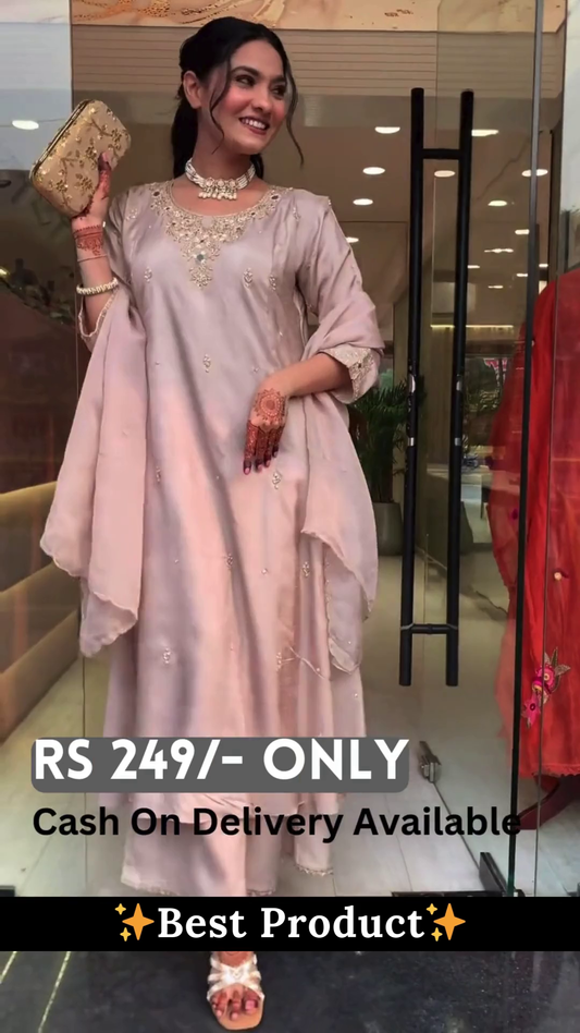 Elegant Pastel Pink Embroidered Suit Set