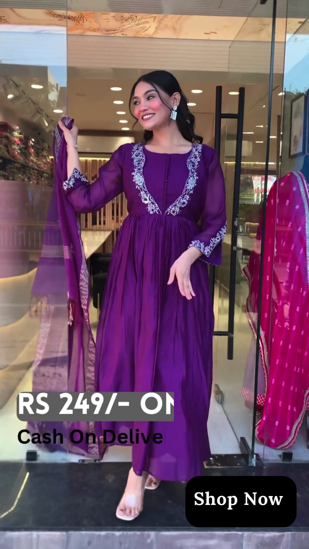 Purple Embroidered Flowy Anarkali Dress
