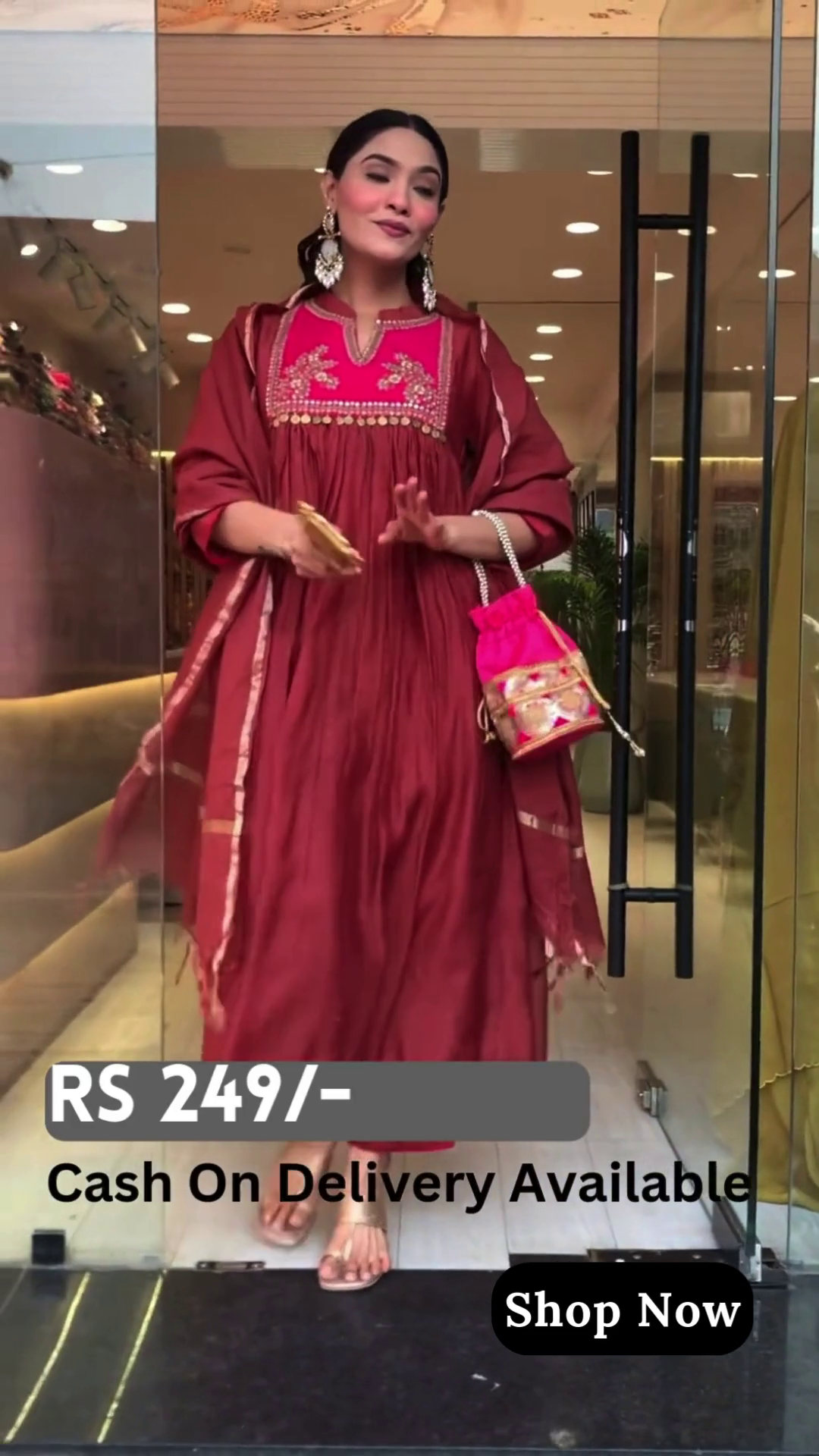 Maroon Flowy Anarkali Kurti with Embroidered Yoke